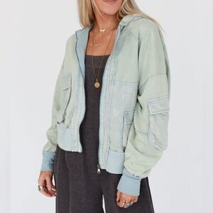 EUC🩵Oli & Hali Cargo Hoodie Small Oversized Green/Blue